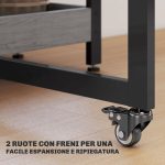 Tavolo Pieghevole a 2 Ribalte per 4 Persone con 2 Ripiani Aperti, in Legno e Metallo, 133.4x80x75 cm, Grigio - immagine 6