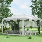 Gazebo da Giardino 4x3 m con Zanzariera e 2 Ingressi, in Metallo e PE, Bianco e Nero - immagine 2