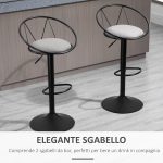 Set 2 Sgabelli Bar con Schienale e Poggiapiedi, Altezza Regolabile e Seduta Imbottita, Grigio - immagine 4