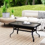 Tavolino da Esterno Rettangolare in Metallo Nero con Piano in Vetro Temperato, 95x55x46 cm - immagine 2