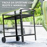 Carrello per Barbecue con Piano in Acciaio e Ripiano Regolabile, Ruote e Ganci, 100x52x80 cm, Nero - immagine 7