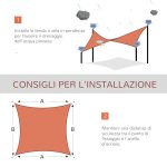 Tenda a Vela Rettangolare 4x6 m Resistente ai Raggi UV con Corda, in PE e Acciaio Inox, Rossa - immagine 4