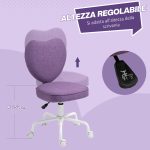 Sedia per Scrivania a Cuore con 5 Rotelle e Altezza Regolabile in Tessuto, 40x50x79-89cm, Viola - immagine 4
