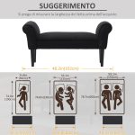 Panca Fondo Letto Imbottita con Braccioli Arrotolati, 102x35x51cm, Nero - immagine 6