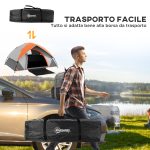 Tenda da Campeggio 2 Posti con Finestra a Rete e Gancio, in Poliestere, 210x150x110 cm, Grigio e Arancione - immagine 7