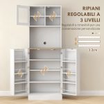 Dispensa da Cucina Porta Microonde con Ripiani Aperti e Armadietto con Portaspezie, 60x35x169 cm, Bianco - immagine 5