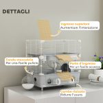 Gabbia per Criceti a 2 Livelli e 3 Porte con Ruota e Tubi, in Acciaio, PS e PP, 44.5x28x44 cm, Grigio e Bianco - immagine 6