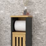 Mobiletto Bagno con Ripiano Aperto e Armadietto, in Bambù e MDF, 18x18x75 cm, Nero e color Legno - immagine 8