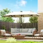Ombrellone Doppio con Luci LED e Manovella, in Poliestere e Acciaio, 2.92x1.5x2.2 m, Beige - immagine 8