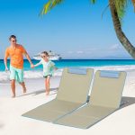 Set 2 Sdraio da Spiaggia Pieghevoli con Schienale Regolabile e Poggiatesta, 53x124x35-45 cm, Beige e Azzurro - immagine 2