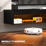 Mobile Porta TV fino 75" Sospeso con Luci LED 16 Colori e Telecomando, 180x40x30cm, Nero - immagine 4