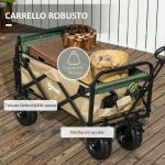 Carrello da Giardino 110L con Maniglia Telescopica e Fondo Apribile in Acciaio e Tessuto Oxford, Cachi - immagine 8