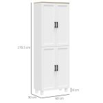 Mobile Dispensa da Cucina in Legno con 5 Ripiani Regolabili e 4 Ante, 60x30x170.5 cm, Bianco e color Legno - immagine 3
