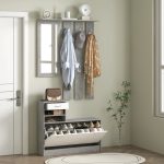 Set Mobile da Ingresso con Appendiabiti a 6 Ganci, Mobile Scarpiera con Cassetto e Specchio, Grigio - immagine 7