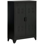 Armadietto Metallico a 2 Ante in Stile Industriale per Casa e Garage, 75x33x110 cm, Nero
