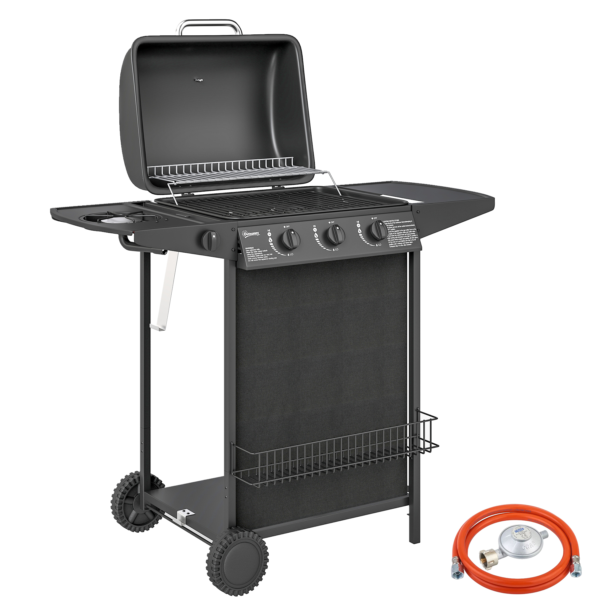 ZGefea19b9d291f86.jpg Barbecue a Gas con 4 Bruciatori Indipendenti e Coperchio con Termometro, 108x54x97 cm, Nero - immagine 1
