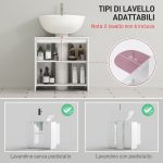 Mobile Sottolavabo Bagno con 2 Ante Decorate e Intaglio a U per Tubi, 60x30x60cm, Bianco - immagine 4