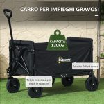Carrello da Giardino da 120L Pieghevole con Pannello Apribile, in Acciaio e Poliestere, 90x48x62 cm, Nero - immagine 5