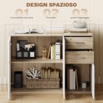 Credenza Moderna con 3 Armadietti e 2 Cassetti, in Legno, 106x35x76 cm, color Legno - immagine 4