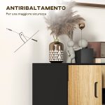 Credenza Moderna con 3 Armadietti e 2 Cassetti, in Truciolato e Acciaio, 80x35x88 cm, Nero e color Legno - immagine 7