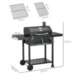 Barbecue a Carbone con Coperchio con Termometro, Griglia Regolabile, Ruote e Tavolini, Nero - immagine 3