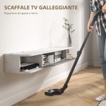 Mobile TV Sospeso in Legno con 2 Ripiani Aperti e Armadietto, 120x26x16 cm, Bianco e Grigio - immagine 4
