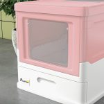 Lettiera per Gatti Chiusa in PP a 2 Porte con Paletta e Vassoio Estraibile, 47.5x35.5x36.7 cm, Rosa e Bianco - immagine 9