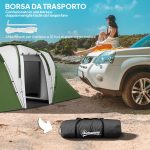 Tenda da Campeggio 4-6 Persone con 2 Camere, in Poliestere e Fibra di Vetro, 555x225x190 cm, Grigio e Verde - immagine 7