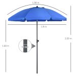 Ombrellone da Spiaggia 1.8x2 m con Reclinazione a 45° e 8 Stecche, Poliestere e Acciaio, Blu - immagine 3