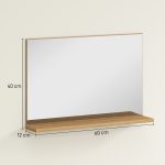 Specchio Bagno da Parete con Mensola Design Moderno e Multiuso, 60x12x40 cm, Legno - immagine 3