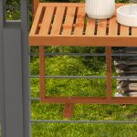 Tavolino da Ringhiera per Balcone Pieghevole e Regolabile in Legno, Colore Teak - immagine 7