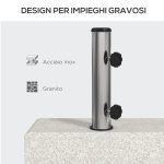 Base per Ombrellone da Giardino 25kg per Pali da Ø32mm, Ø38mm e Ø48mm, in Granito e Acciaio Inox, 45x22.5x40 cm, Grigia - immagine 5