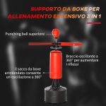 Sacco da Boxe ad Altezza Regolabile con Punching Ball e Base Riempibile, 88x48x155-205 cm, Rosso e Nero - immagine 4