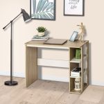Scrivania Moderna in Legno con Scaffale a 3 Ripiani, 100x44x74cm, Bianco e Quercia - immagine 7