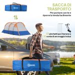 Tenda da Campeggio Impermeabile con 2 Aree e 3 Ingressi, Poliestere e Fibra di Vetro, 420x200x150 cm, Arancione - immagine 7