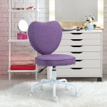 Sedia per Scrivania a Cuore con 5 Rotelle e Altezza Regolabile in Tessuto, 40x50x79-89cm, Viola - immagine 2