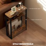 Tavolino da Soggiorno in Stile Industriale con 2 Ripiani, in Legno e Metallo, 46x18x58.5 cm, Marrone - immagine 7