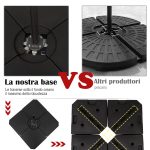 Base per Ombrellone a Braccio da 4 Pezzi Riempibile con Acqua o Sabbia per Basi a Croce da 100x100cm, Nero - immagine 8