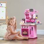 Cucina Giocattolo per Bambini da 33 Pezzi con Luci, Suoni e Rubinetto, in PP e ABS, 53x22x69 cm, Rosa - immagine 2