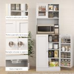 Dispensa da Cucina Porta Microonde con Ripiani Aperti e Armadietto con Portaspezie, 60x35x169 cm, Bianco - immagine 7