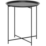 Tavolino da Giardino con Vassoio Rimovibile e Gambe Pieghevoli in Acciaio, Ø46x50 cm, Nero