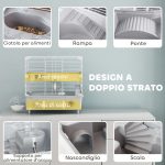 Gabbia per Criceti a 2 Livelli e 3 Porte con Ruota e Tubi, in Acciaio, PS e PP, 44.5x28x44 cm, Grigio e Bianco - immagine 4