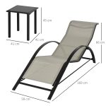 Set di 2 Lettini Prendisole e Tavolino con Piano in Vetro, 59x169x66 cm, Grigio - immagine 3