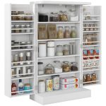 Armadio da Cucina con 5 Ripiani Centrali e 2 Ripiani Laterali a 6 Livelli, in MDF, 60x30x104 cm, Bianco - immagine 2