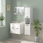 Mobile Bagno Sospeso con Lavabo, Armadietto a 2 Ante con Cerniere Ammortizzate, 61x40x50cm, Bianco Lucido - immagine 8