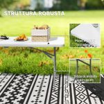 Tavolo da Giardino Pieghevole con Maniglia, Acciaio e Plastica, 180x74x74 cm, Bianco - immagine 5