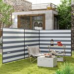 Paravento da Spiaggia Pieghevole Frangivista in Poliestere con Barre in Acciaio, 540x150 cm, Grigio - immagine 2
