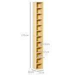 Mobile Libreria Porta CD a 12 Ripiani per 204 CD, in MDF e Truciolato, 21x20x175 cm, color Legno - immagine 3