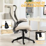 Sedia da Ufficio con Braccioli Ribaltabili, Altezza Regolabile e Schienale Inclinabile, Beige - immagine 5