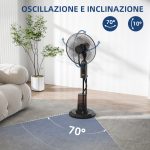 Ventilatore Nebulizzatore Regolabile 3 Velocità e 3 Modalità, Oscillazione a 75°, Telecomando, Nero - immagine 6